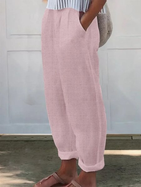 Women Plain Long Pants Casual Spring/Fall Trousers, JustFashionNow Pants, color:Pink|size:5XL