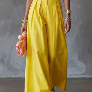 Urban Color Block Wide Leg Pants, Pants, color:Yellow|size:XXL, Stylewe