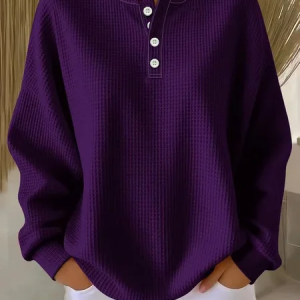 Women Plain Long Sleeve Tee T-shirt Crew Neck Casual Spring/Fall Top, JustFashionNow T-Shirts, color:Deep Purple|size:5XL