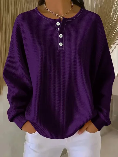 Women Plain Long Sleeve Tee T-shirt Crew Neck Casual Spring/Fall Top, JustFashionNow T-Shirts, color:Deep Purple|size:5XL