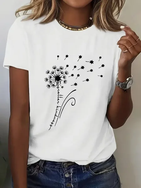 Women Floral Short Sleeve Tee T-shirt Crew Neck Printing Casual Summer Graphic Tee Top, JustFashionNow T-Shirts, color:White|size:XXL - Image 6