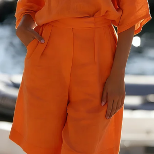 Cotton And Linen Vacation Shorts, Shorts, color:Orange|size:XXL, Stylewe