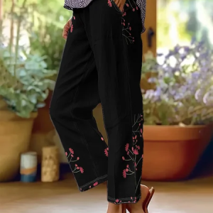 Women Floral Ankle Pants Pants Casual Spring/Fall Trousers, JustFashionNow Pants, color:Black|size:4XL