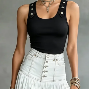 Urban Plain Crew Neck Tank Top, Tanks and Camis, color:Black|size:XXL, Stylewe