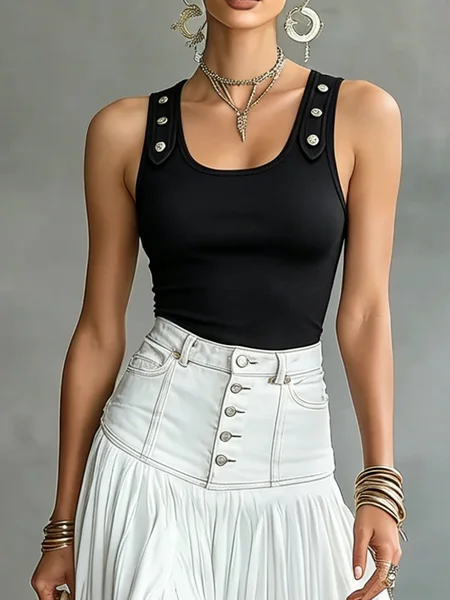 Urban Plain Crew Neck Tank Top, Tanks and Camis, color:Black|size:XXL, Stylewe