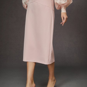 Elegant High-Waisted Tailored Pencil Midi Skirt, Skirts, color:Pink|size:XXL, Stylewe