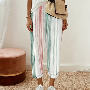 Women Striped Long Pants Casual Spring/Fall Trousers, JustFashionNow Pants, color:White|size:5XL