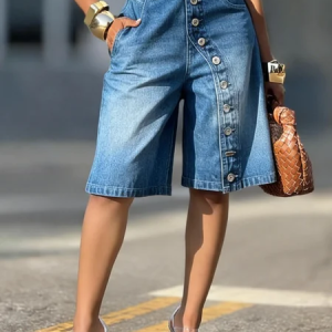 Denim Casual Buttoned  Shorts, Denim Shorts, color:Blue|size:XXL, Stylewe