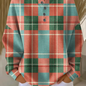 Women Plaid Crew Neck Printing Casual Spring/Fall Long Sleeve Sweatshirt, JustFashionNow Sweatshirts & Hoodies, color:As Picture|size:5XL