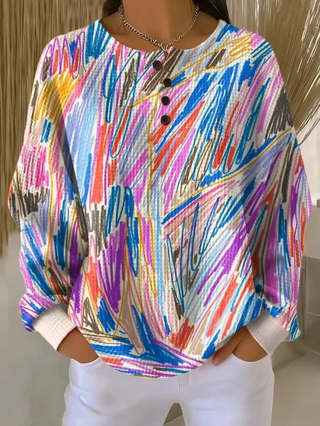 Women Abstract Crew Neck Printing Casual Spring/Fall Long Sleeve Sweatshirt, JustFashionNow Sweatshirts & Hoodies, color:As Picture|size:5XL