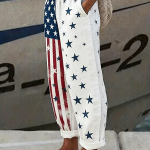 Women Independence Day (Flag) Long Pants Casual Spring/Fall Trousers, JustFashionNow Pants, color:White|size:5XL