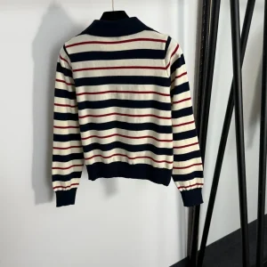2025 early autumn new design lapel contrast color stripes slim fit short knitted cardigan top sweater - AliExpress Sweaters&Jumpers