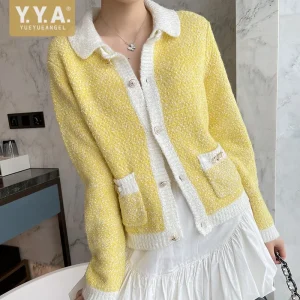 Vintage Women Colors Mixed Single Breasted Knitwear Cardigan Elegant Ladies Casual Lapel Collar Knitted Jacket Short Sweaters - AliExpress Sweaters&Jumpers