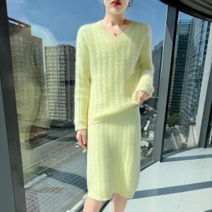 Winter Mink Wool Sweater Skirt Two-Piece Women's Round Neck Twisted Long-Sleeved Sweater Skirt Loose Cashmere Sweater Suit - AliExpress Sweaters&Jumpers