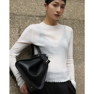 Spring 2024 mat ROW Sle Thin Wool Knitted Base irt Long Sve T-irt Simple Commute Sle Pure Color Loose Fit - AliExpress Sweaters&Jumpers