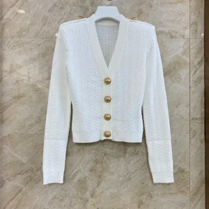 Elegant V-Neck Knitted Cardigan Women's Slimming Style Commute Fashion Gold Button Short Length Pure Color Intellectual Grace - AliExpress Sweaters&Jumpers