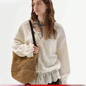 Fano Knitted Heavy Embroidery Belted Hollow out Cardigan Women's Spring Faion Button up Loose Fit Long Sve V-Ne Warmth - AliExpress Sweaters&Jumpers