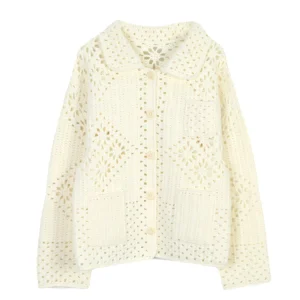 2025 Autumn Winter Hollow Crochet Knitted Jacket Bohemian Holiday Casual Lapel Long Sleeve Sweater Jacket Women Cardigan Tops - AliExpress Sweaters&Jumpers