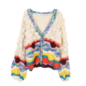 2025 Autumn And Winter Hand-knitted 3D Grain Ball Contrast Color Sweater Jacket Women's Loose Boho Holiday Cardigan Knitted Tops - AliExpress Sweaters&Jumpers