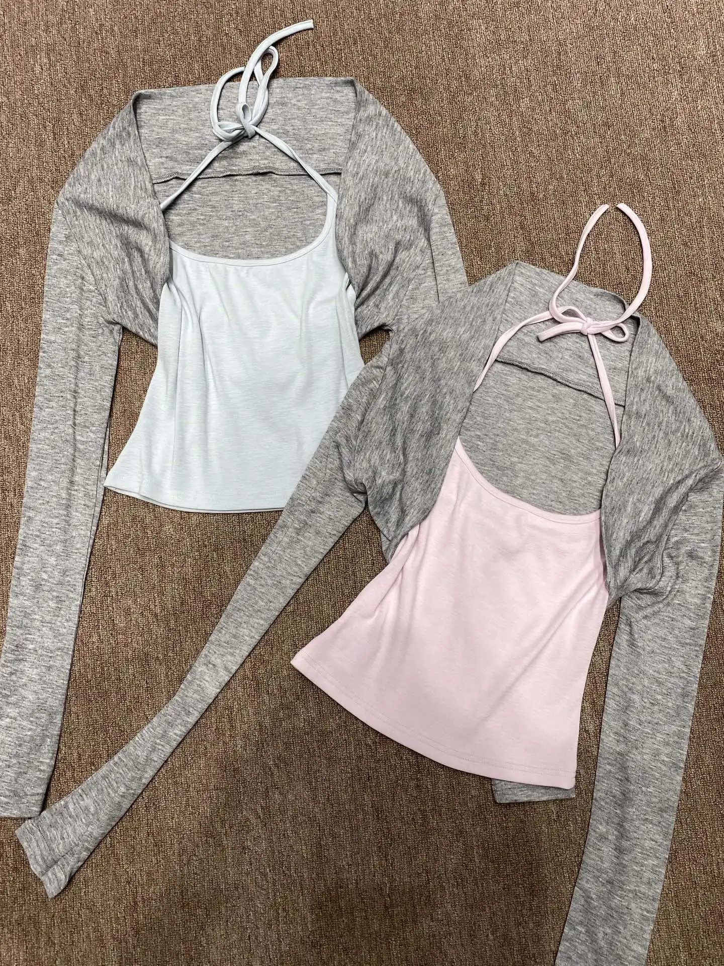 Korean Style Yoga Vest Top Neck Hanging U-Neck Two-Piece Set Spring Summer Outerwear Gentle Personality Daily Use Long Sleeve - AliExpress Sweaters&Jumpers