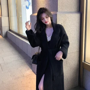 EU IIWAN Bla Lazy Loose Knitted Sweater Cardigan Robe Sle Belted Mid-Length Coat Jaet Women's Loose Fit Long Sve - AliExpress Sweaters&Jumpers