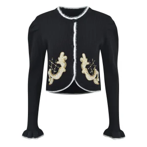 Fall 2025 ort Heavy Embellied Knitwear round Ne Bubble Sve Slim Fit ort Length Long Sve Top Small Luxury Design - AliExpress Sweaters&Jumpers