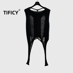High Street Knit Tank Women's Hollow Out Irregular Knitted Sweater Spicy Girl Perspective Sleeveless Thin Tanks Camis Top - AliExpress Sweaters&Jumpers