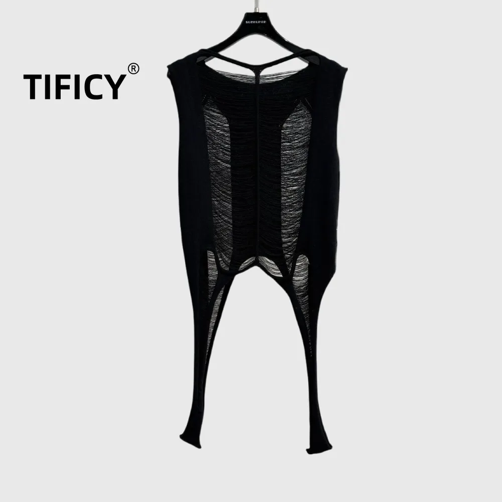 High Street Knit Tank Women's Hollow Out Irregular Knitted Sweater Spicy Girl Perspective Sleeveless Thin Tanks Camis Top - AliExpress Sweaters&Jumpers