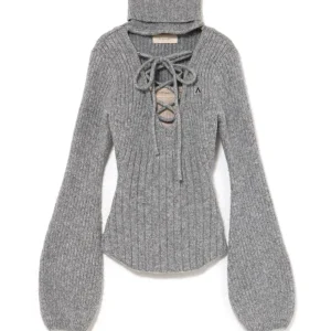 Japanese Style Sweet Girl Versatile Lace-up High-neck Sweater Women's Autumn Winter Hollow-out Lantern Sleeve Knitted Pullover - AliExpress Sweaters&Jumpers