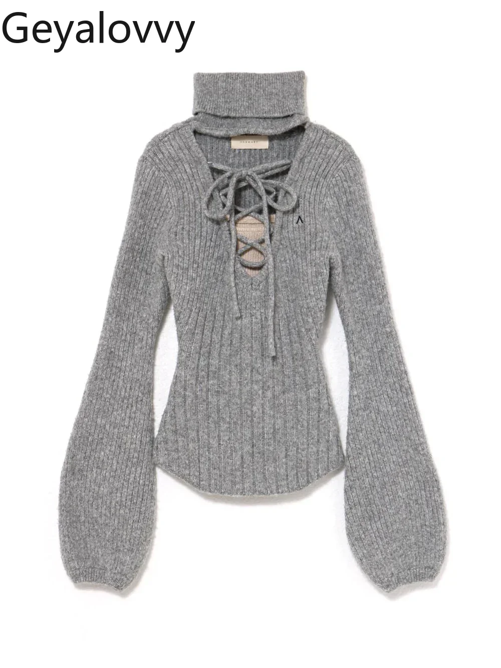 Japanese Style Sweet Girl Versatile Lace-up High-neck Sweater Women's Autumn Winter Hollow-out Lantern Sleeve Knitted Pullover - AliExpress Sweaters&Jumpers