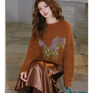 MIUCO Women's Loose Fit Fce Lined round Ne Sweater Sparkling Sequin Embroidery Vintage Sle Comfortable Winter Knitwear - AliExpress Sweaters&Jumpers