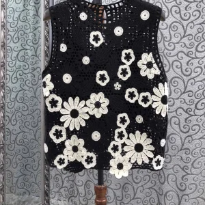 High Quality New Sweaters 2025 Autumn Tops Lady Crochet Knit Embroidery Flower Patterns Sleeveless Casual Black Soft Jumpers - AliExpress Sweaters&Jumpers