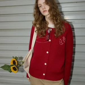 BMLT Red Early Spring Embroidered Wool Knitted round Ne Open Cardigan Single Button Simple Versatile Women's Sweater - AliExpress Sweaters&Jumpers
