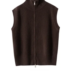 Women Mock Neck 100% Cashmere Sweater Waistcoat Double Zippers Cardigan Sleeveless Autumn Winter Loose Screw Threaded Vest Knit - AliExpress Sweaters&Jumpers