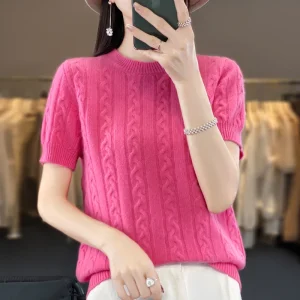 100% Merino wool women's O-neck sweater new knitted fashionable versatile short sleeved pullover wool sweater T-shirt 4 colors - AliExpress Sweaters&Jumpers