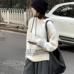 Retro Twist Color Diamond Pattern Sweater  Week Autumn Winter New Sle Loose Knitted Woolen Long Sve round Ne Sweater - AliExpress Sweaters&Jumpers