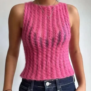 Ma Haimao Women's Rose Red Knitted Sweater Pullover Hand Knitted Pure Handmade New Sleeveless Fried Dough Twists 2025 Sweater - AliExpress Sweaters&Jumpers