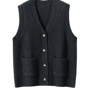 high-end Women 100%  Cashmere Waistcoat Metal Buttons V-neck Sleeveless Cardigan Autumn Winter Sweater Office Lady - AliExpress Sweaters&Jumpers