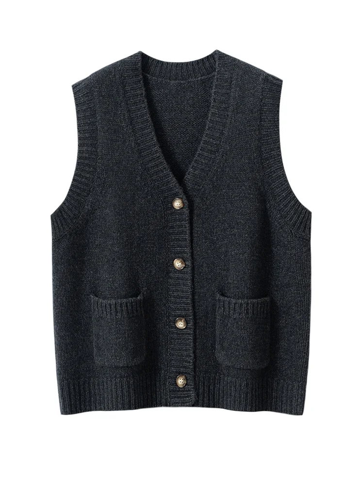 high-end Women 100% Cashmere Waistcoat Metal Buttons V-neck Sleeveless Cardigan Autumn Winter Sweater Office Lady - AliExpress Sweaters&Jumpers