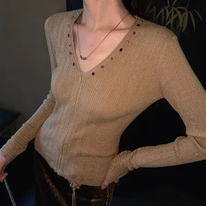 Sanji Bla Flower【Quiet】Beaded iny Knitted Base irt Inner Wear 00 Wool 2025 New Top Women's Faion Commute Sle Loose... - AliExpress Sweaters&Jumpers