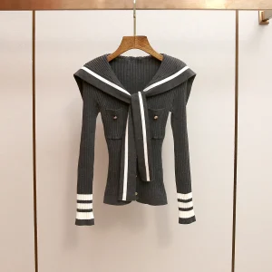Slimming Effect Knitted Sweater Naval Collar Stripe Color Blo Autumn Winter New Sle Korean Sle Women's High-end Faion - AliExpress Sweaters&Jumpers