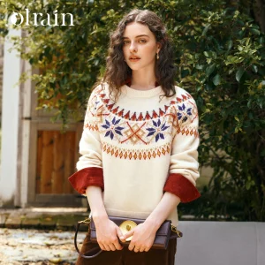 OLrain Women's Casual Pullover Sweaters 2026 Autumn O-neck Jacquard Sweater Long Sleeve Loose Fit Female Knitwear O57QM001185 - AliExpress Sweaters&Jumpers