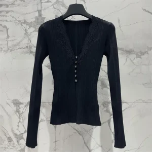Women's sweater New elastic knitted slim fit long sleeved top for autumn 2025 Lace patchwork V-neck pullover y2k Women's jumper - AliExpress Sweaters&Jumpers