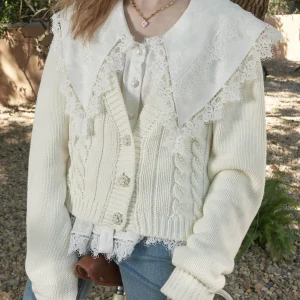 Vintage Knitted Cardigan Loose V-Ne Sweater Outerwear with Pearl Decoration Spiral Pattern Casual Sle Long Sve Top - AliExpress Sweaters&Jumpers