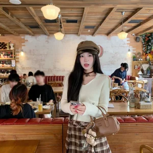 Thepeachofficial Sweet Jennifer ort Woolen Sweater Women's Faion Sle V-ne Long Sve Commute Sle Autumn Faion - AliExpress Sweaters&Jumpers