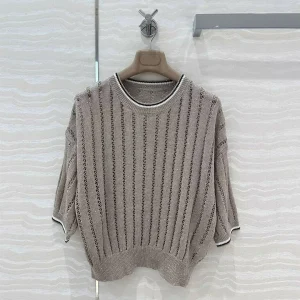 Old Money Style Hollow Out Linen Yarn Sequins Knit Sweater Women Pullover Contrast V-neck Short Sleeve Casual Lazy Style Tops - AliExpress Sweaters&Jumpers