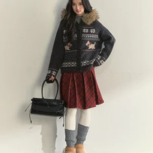 SunsetPark Thick Knitted Sweater Coat Deep Grey Retro Fair Isle Dog Collar Large Fur Collar Warm Autumn Winter Women's Fashion - AliExpress Sweaters&Jumpers