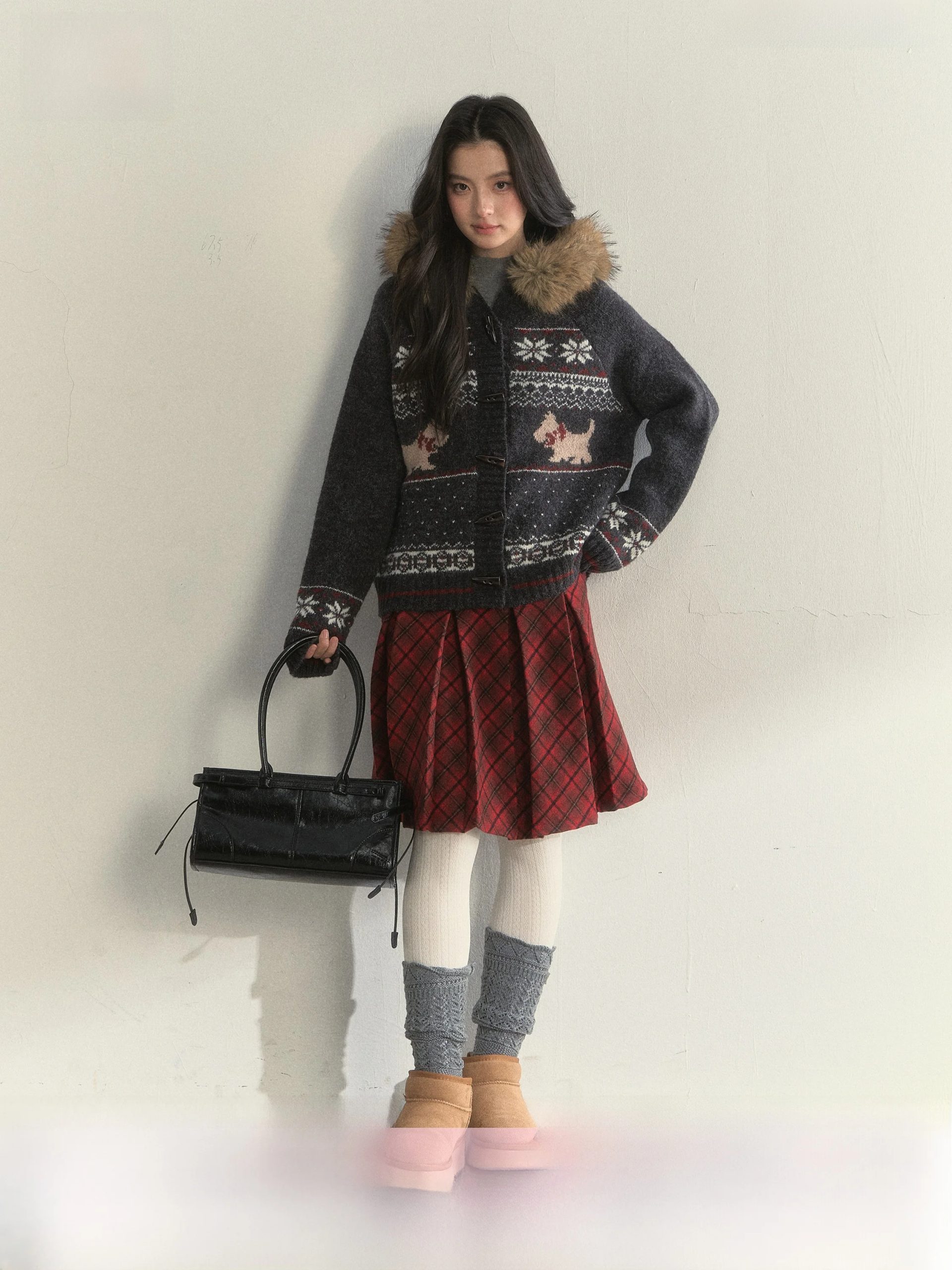 SunsetPark Thick Knitted Sweater Coat Deep Grey Retro Fair Isle Dog Collar Large Fur Collar Warm Autumn Winter Women's Fashion - AliExpress Sweaters&Jumpers