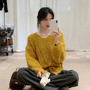 Laid-ba Sle Women's Long Sve Loose Knitted Sweater Spring 2026 Faion Soft Gentle Sle Bag Matching Casual Wear - AliExpress Sweaters&Jumpers