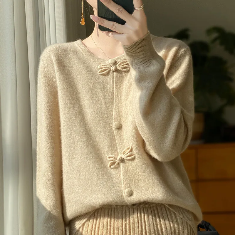Spring and Autumn New Round Neck National Style New Button Design Women's Wool Cardigan Niche Unique Style - AliExpress Sweaters&Jumpers